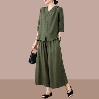 棉麻套装女装2024夏季新款