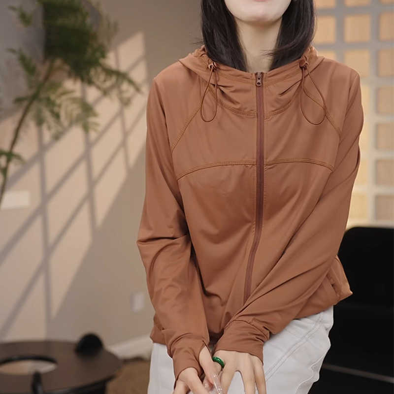 夏季南瓜橘冰丝防晒衣轻薄休闲百搭户外跑步登山运动服连帽外套女