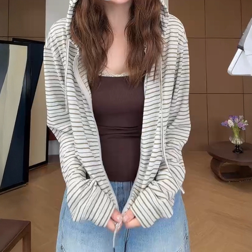 韩系长袖连帽拉链针织防晒开衫女