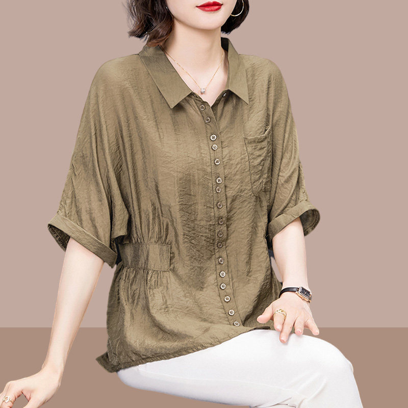 中老年妈妈装短袖衬衫女士2026夏季新款洋气大码宽松时尚雪纺上衣