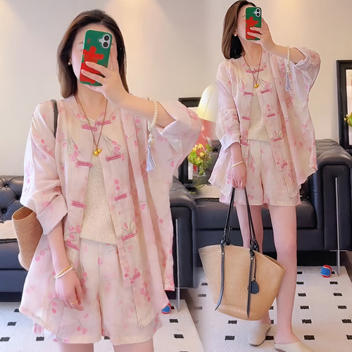 新中式禅意套装女改良盘扣衬衫