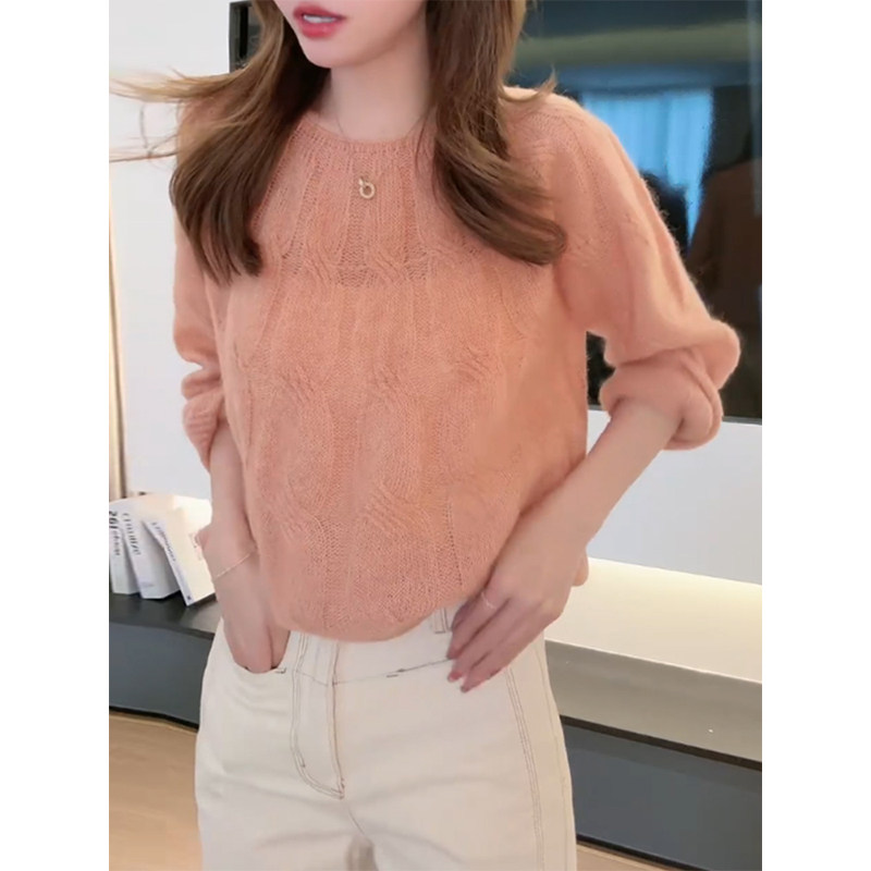 高级感蜜瓜橘色针织衫长袖女装秋季2026年新款上衣宽松慵懒风毛衣