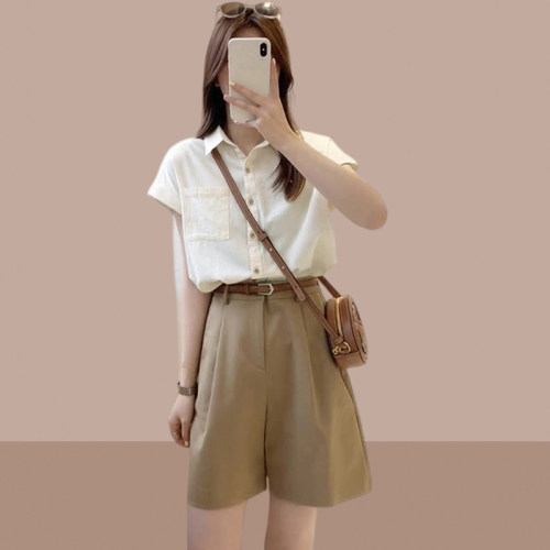 小个子短袖衬衫套装女夏季2026新款西装短裤夏装搭配一整套时尚