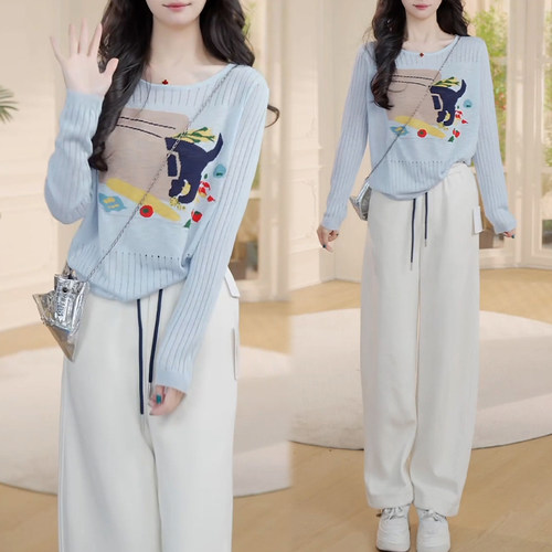 巨好看的两件套早春一整套穿搭2026新款印花长袖上衣休闲裤套装女