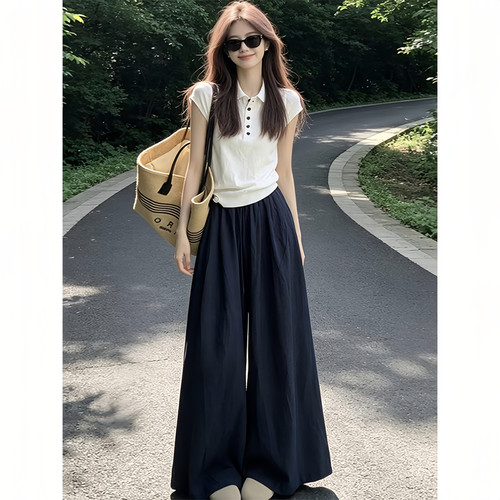 polo短袖t恤女夏季阔腿裤套装