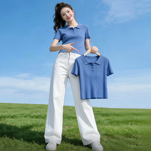 polo领冰丝针织短袖t恤女