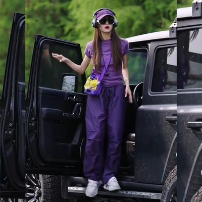 夏季多巴胺紫色短袖长裤套装