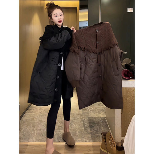 欧货针织拼接棉服外套女2024新款