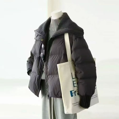 牛角扣翻领短款羽绒棉服女