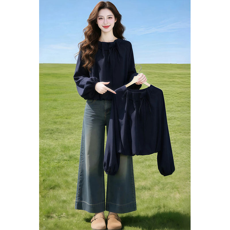 法式小资抽绳系带宽松衬衫女2026春季新款时尚设计感灯笼长袖上衣