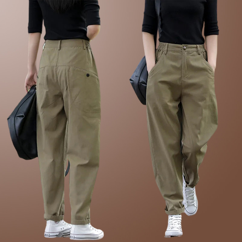 2026年新款纯棉休闲裤设计感纽扣工装裤女夏季大码显瘦百搭女裤子