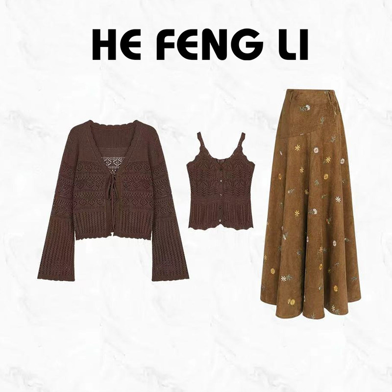 巨好看的春装搭配一整套2026新款复古针织开衫吊带内搭半身裙套装