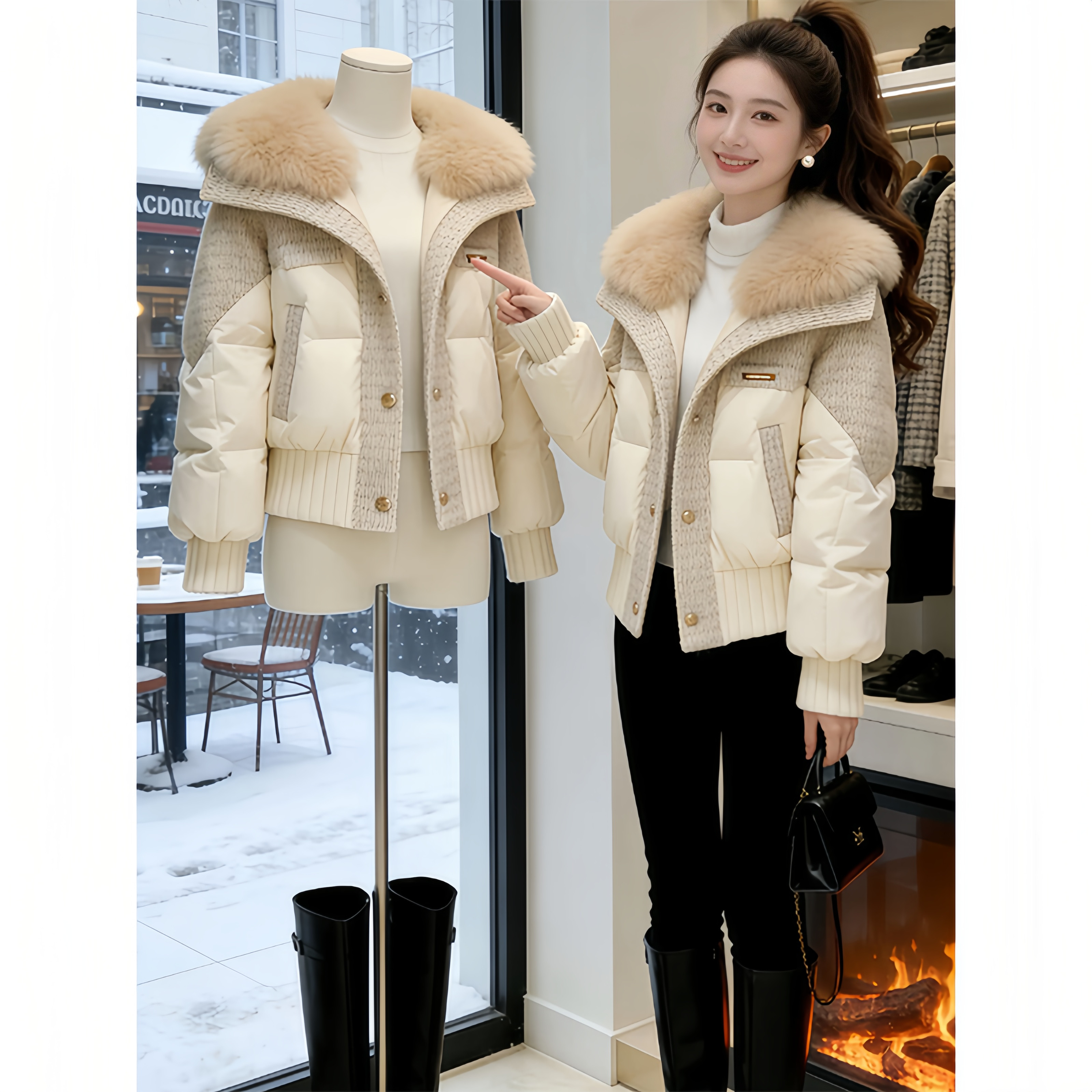 大毛领短款羽绒棉服冬季女款2026新款冬女士独特漂亮冬装加厚外套