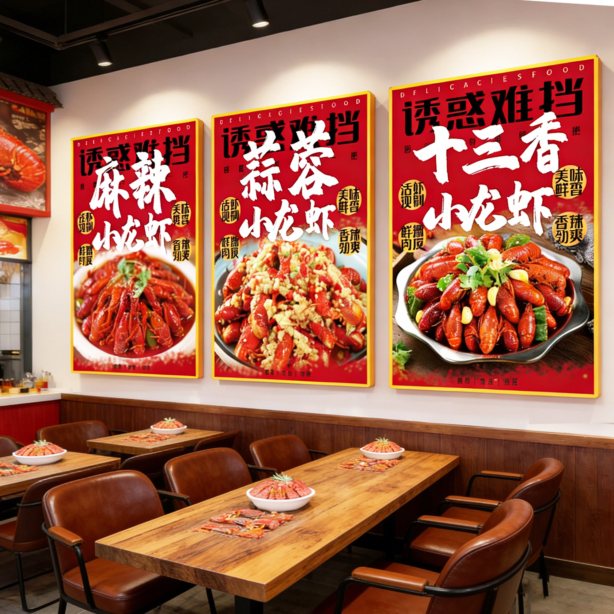 麻辣小龙虾店墙面装饰挂画烧烤餐饮店氛围布置背景墙海报广告贴纸