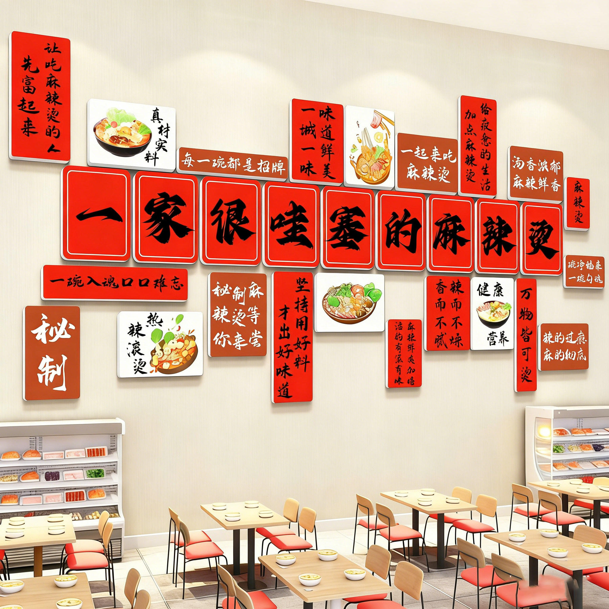 麻辣烫店铺墙面装饰画网红背景墙米线小吃餐饮店氛围布置广告贴纸,家居饰品,文化墙贴,淘宝优惠券,粉丝福利购,淘宝优惠卷