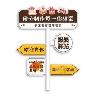 网红蛋糕店墙面装饰画甜品烘焙店氛围布置拍照区打卡路牌背景墙贴