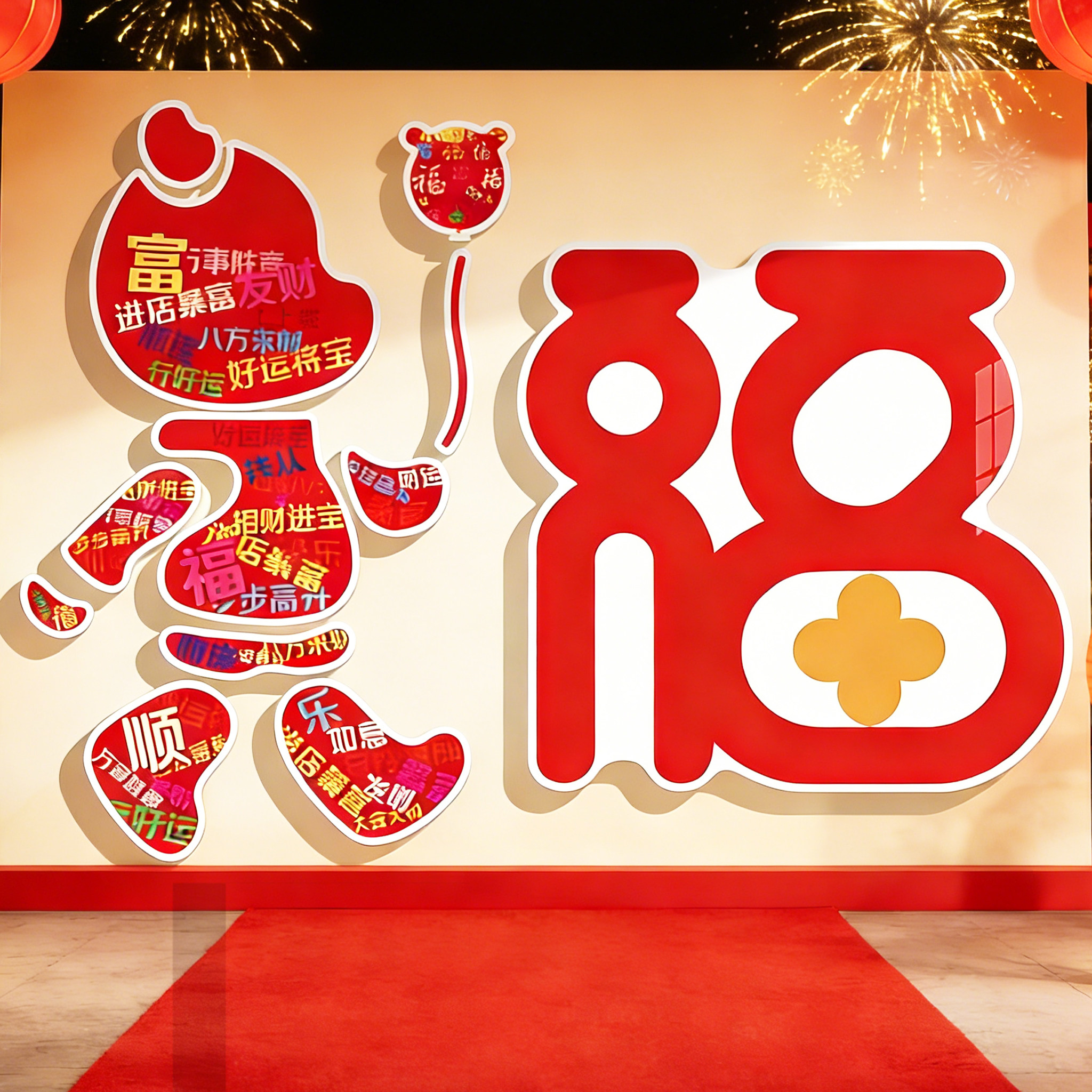 2026新年装饰场景氛围布置元旦春节网红打卡形象背景墙餐饮店贴纸,家居饰品,文化墙贴,淘宝优惠券,粉丝福利购,淘宝优惠卷