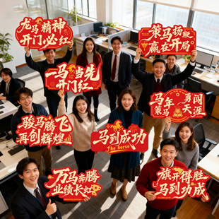年终开门红新年举手牌公司团建手持拍照kt板定制企业文化年会布置