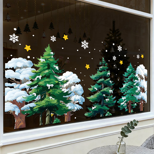 圣诞老人树静电贴2026新款橱窗贴