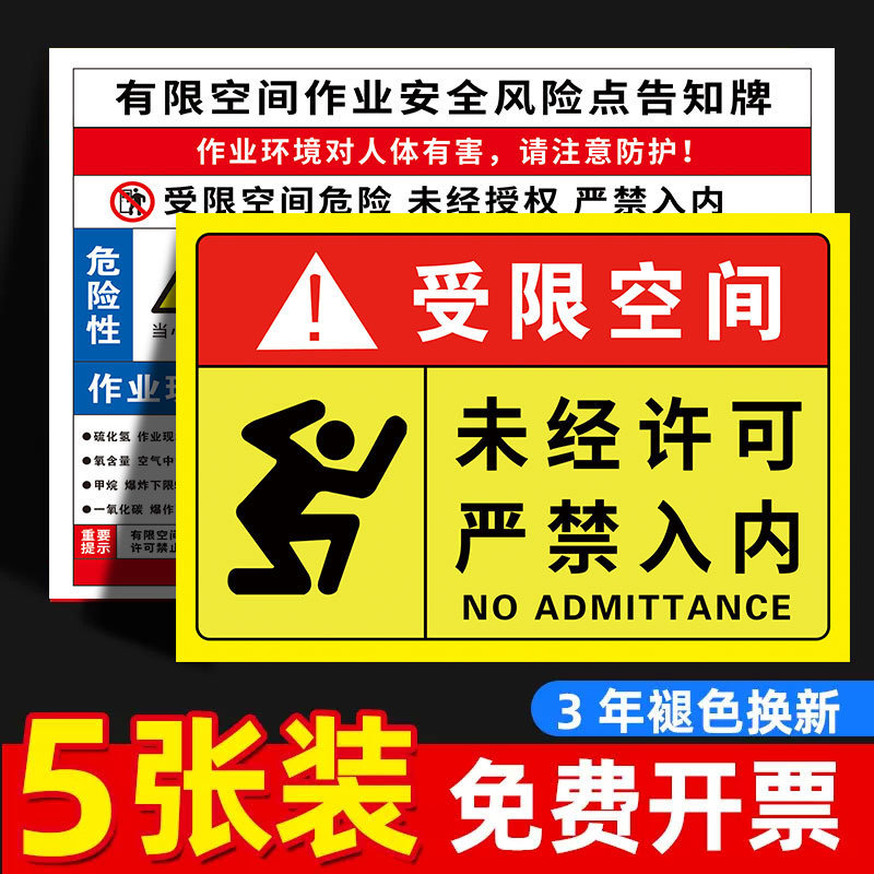 受限空间密闭空间贴纸标识牌