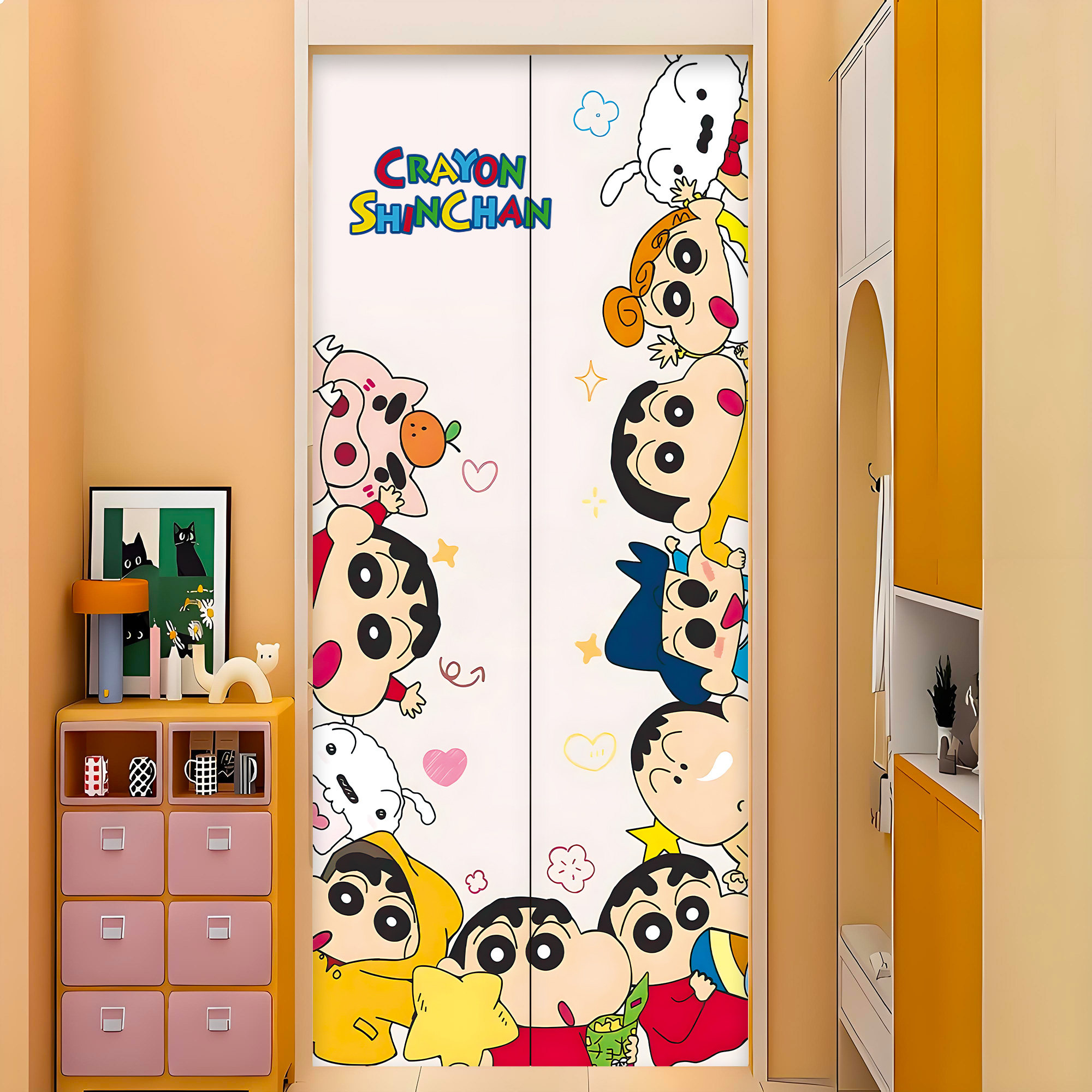 蜡笔小新电梯门贴纸高级感一梯一户入户门防水贴纸自粘卡通画贴膜,家居饰品,软装墙贴,淘宝优惠券,粉丝福利购,淘宝优惠卷