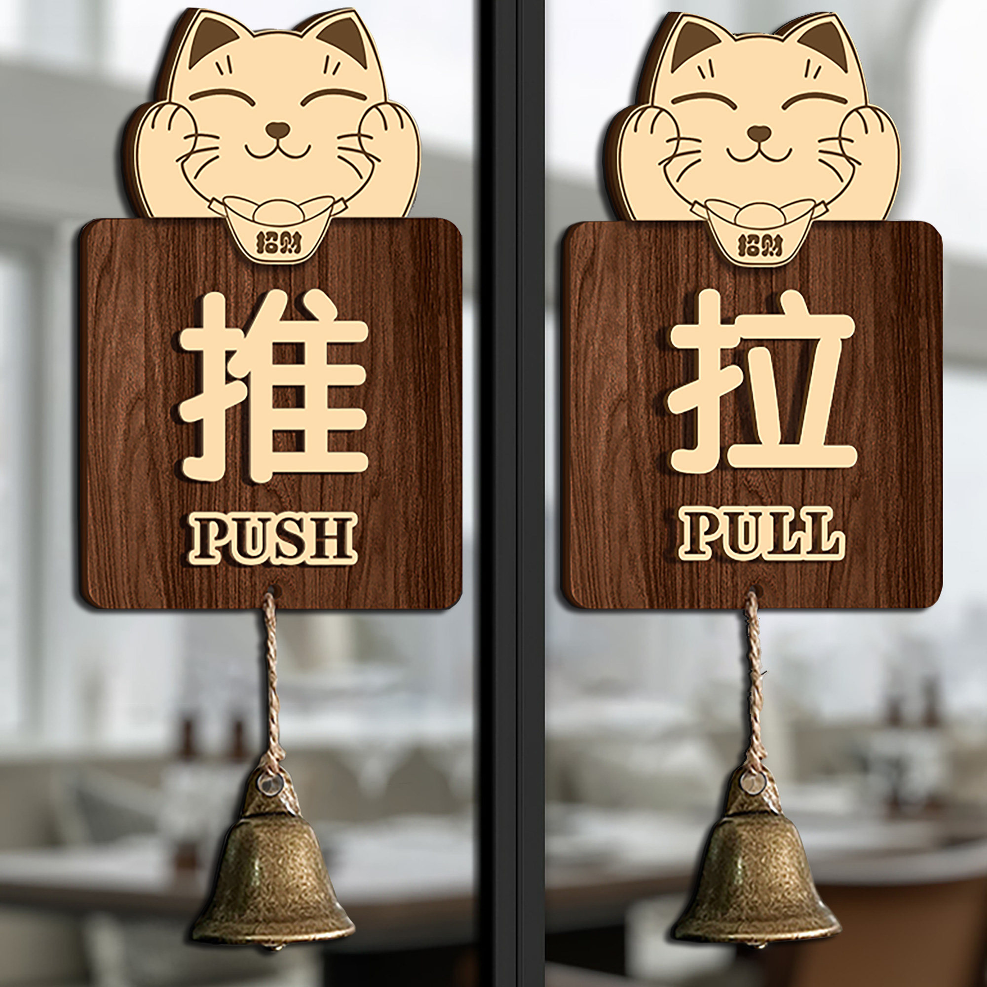 推拉门贴提示牌玻璃门贴纸指示牌创意高档酒店推拉标识牌带铃铛门牌贴门上推拉字立体字左右移门标志牌子定制,文具电教/文化用品/商务用品,标志牌/提示牌/付款码,淘宝优惠券,粉丝福利购,淘宝优惠卷