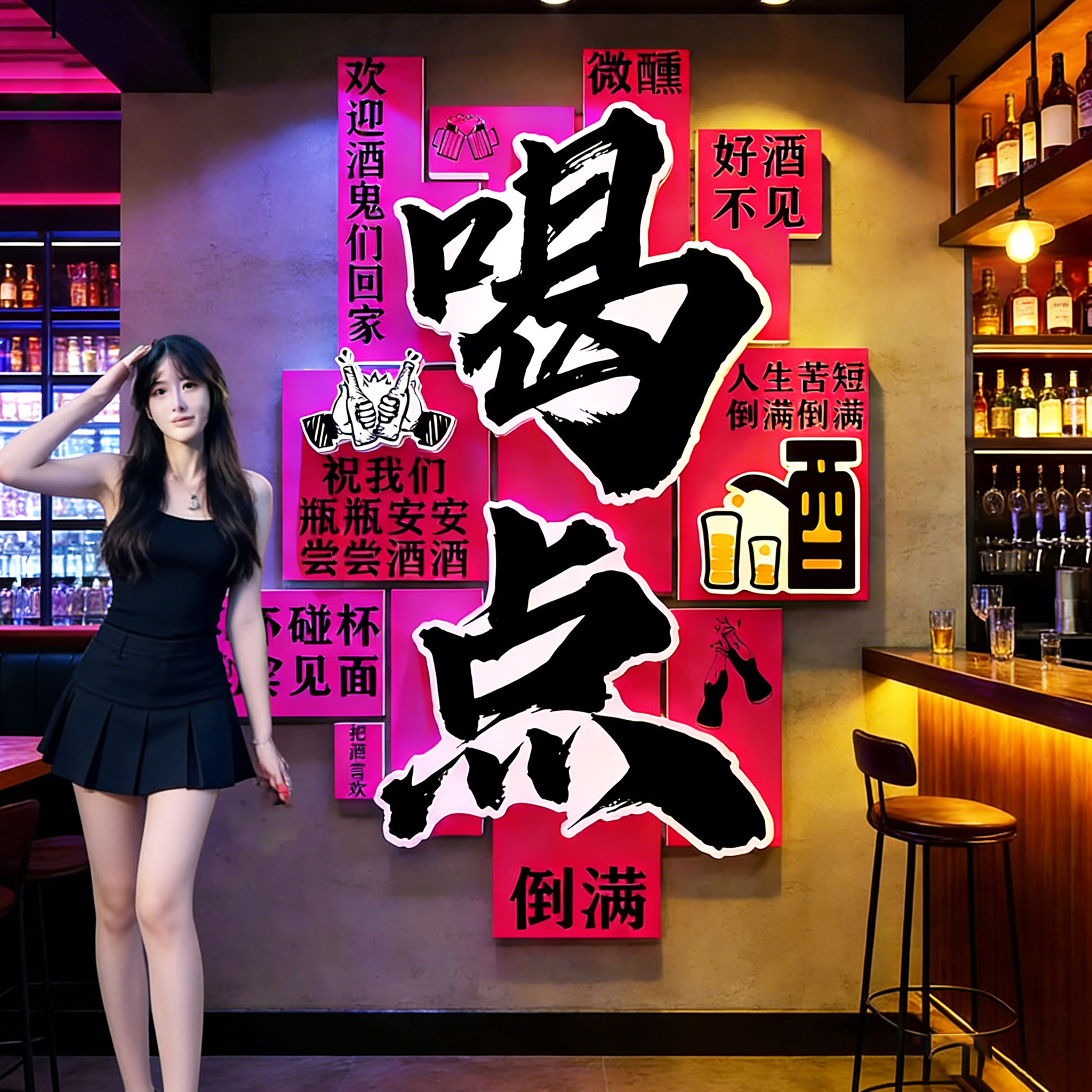 网红打卡墙酒吧墙面装饰挂画小酒馆氛围餐饮烧烤肉店形象背景墙贴,家居饰品,软装墙贴,淘宝优惠券,粉丝福利购,淘宝优惠卷