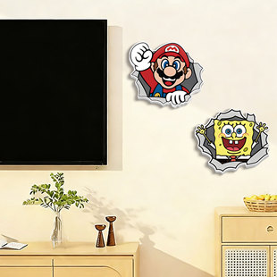 马里奥客厅遮丑补洞装饰墙贴纸卧室房门上遮盖卡通小图案补洞遮挡