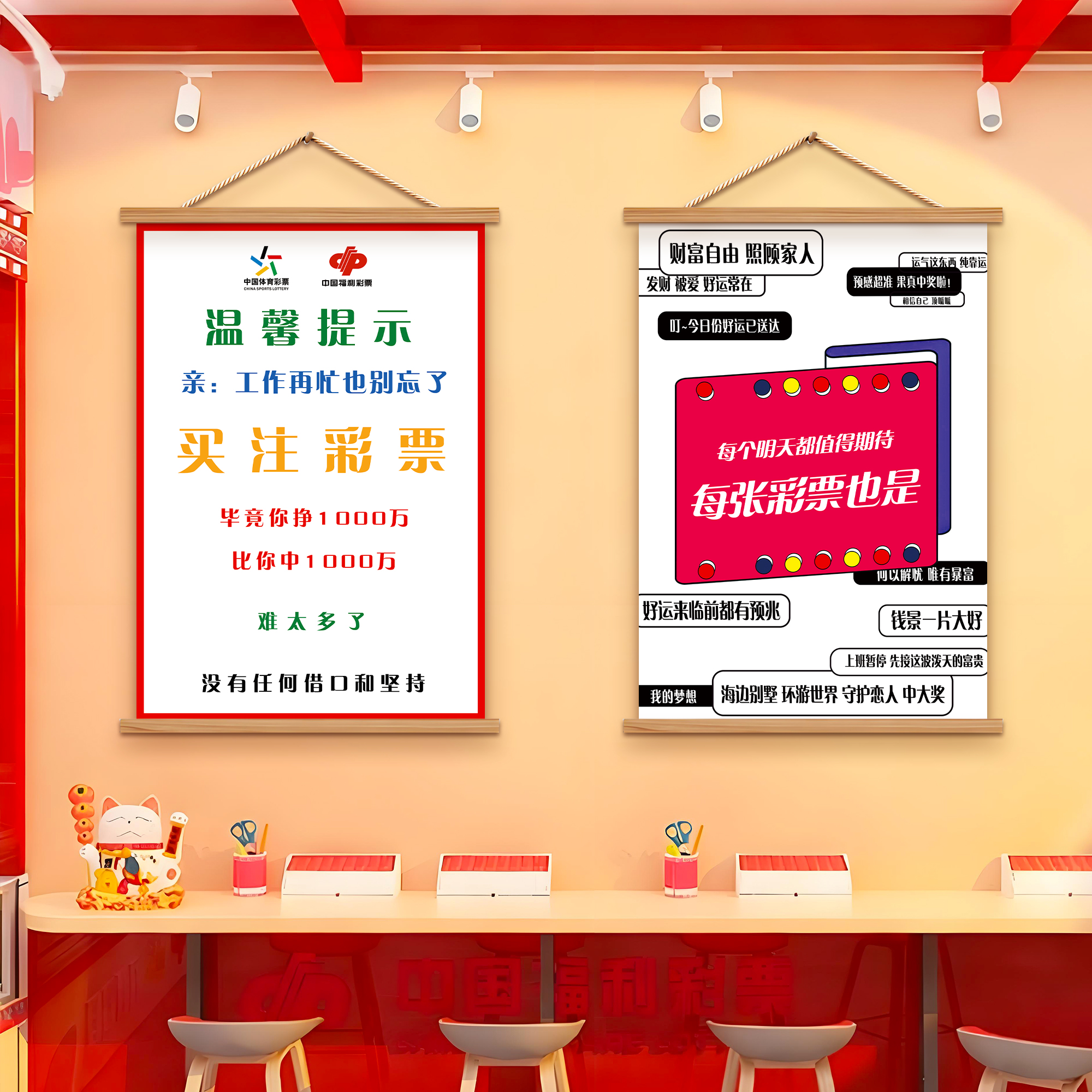 体育彩票店墙面装饰挂画吸引人