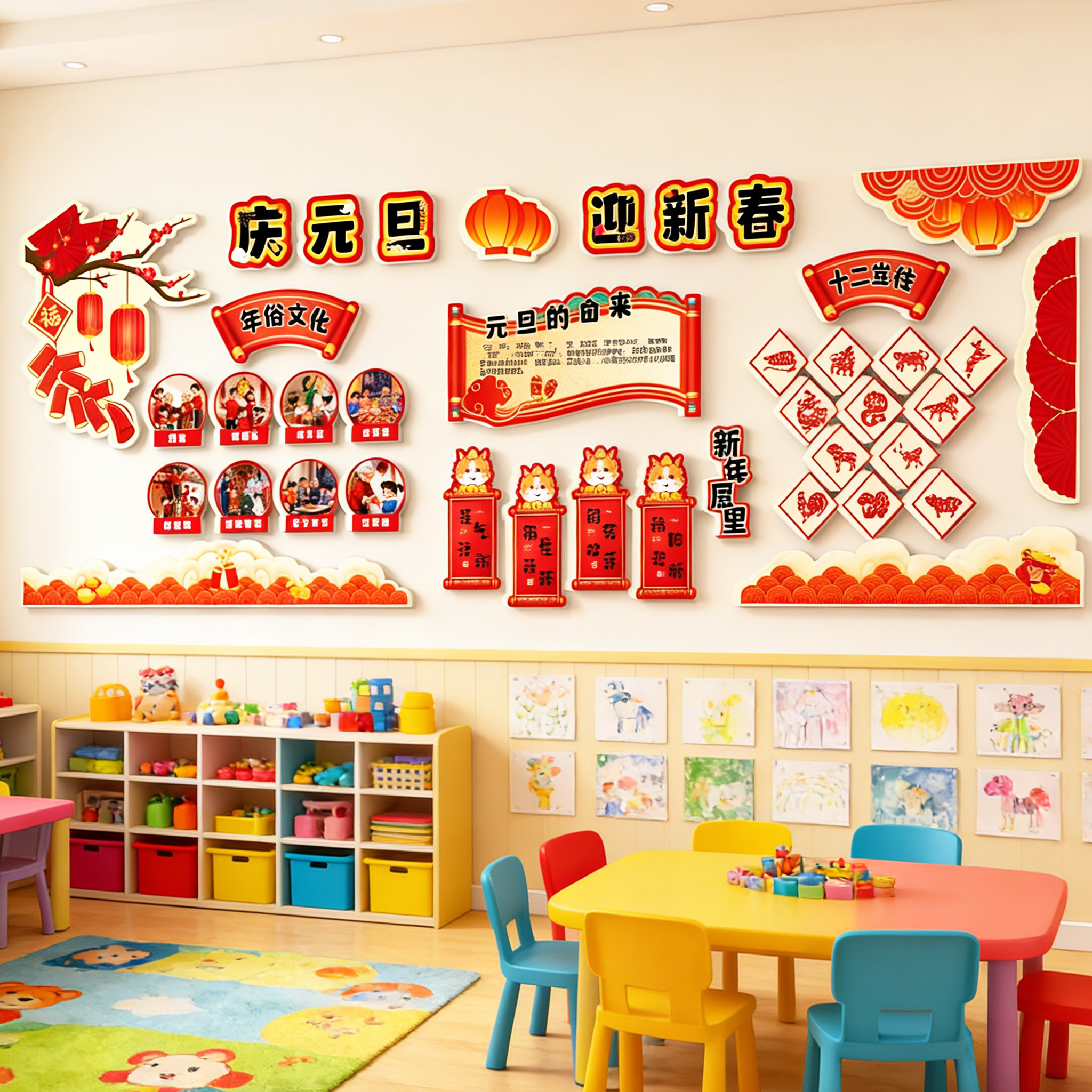 2026过马新年元旦幼儿园装饰成品班级墙面黑板报环创材料教室布置,家居饰品,文化墙贴,淘宝优惠券,粉丝福利购,淘宝优惠卷