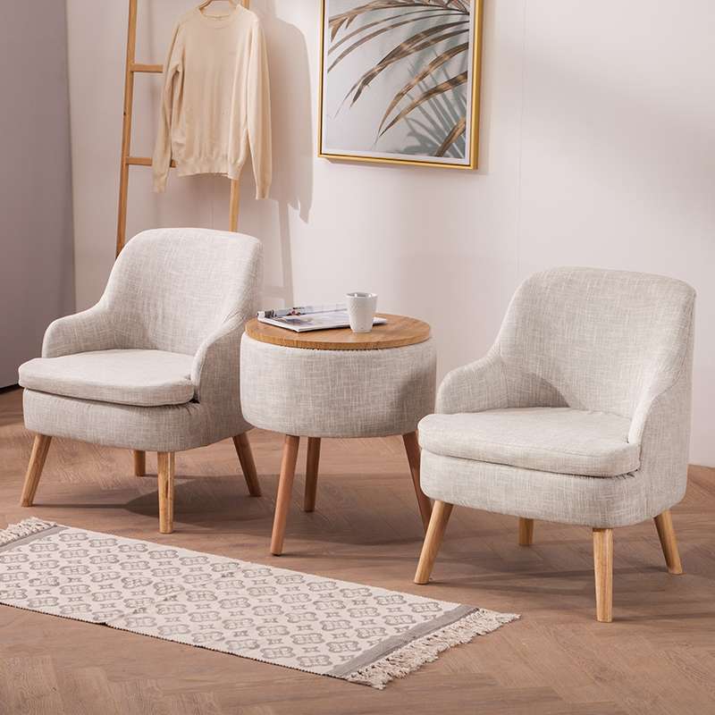 W6实木阳台桌椅三件套储物茶几客厅卧室休闲布艺沙发椅组合现代简