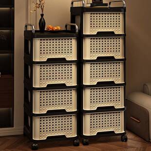 中古风小推车收纳柜抽屉式塑料落地置物架家用多层客厅收纳储物柜
