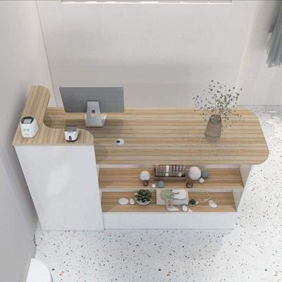 收银台服装店吧台圆弧柜台女装店铺小型院接待前台无人造板