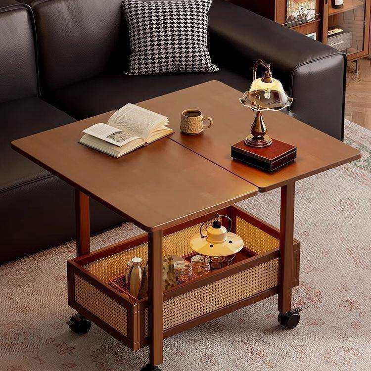 可移动折叠茶几客厅家用小户型实木沙发小型多功能中古风茶几桌子