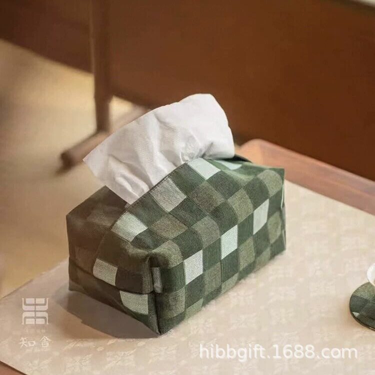 知舍手工香云纱编织格纹抽纸盒茶桌客厅车载新中式布复古抽纸袋