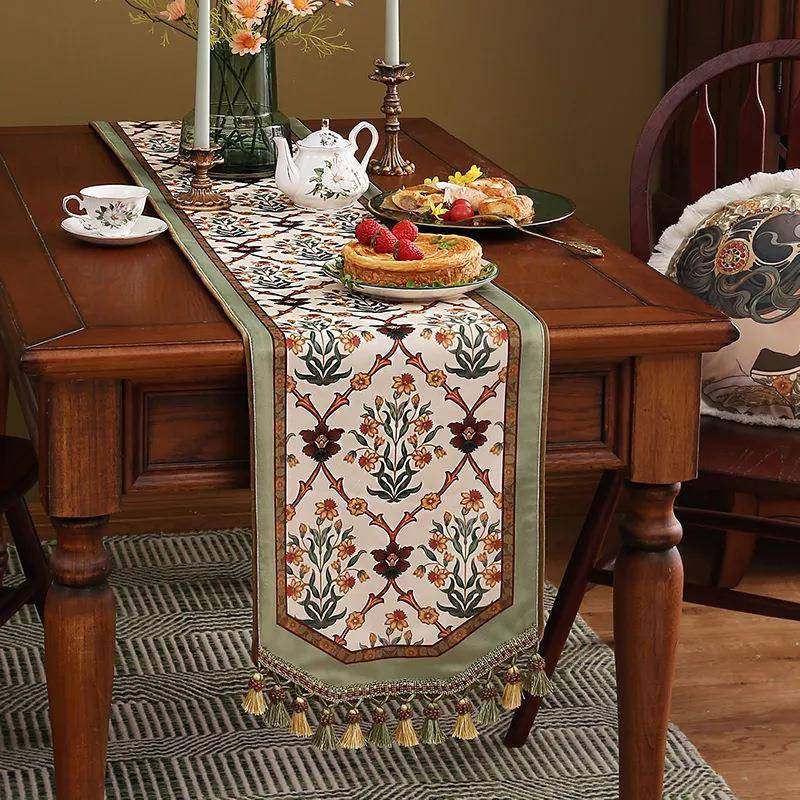 家用美式桌旗现代斗柜长条桌布装饰布轻奢高端茶旗布北欧复古风