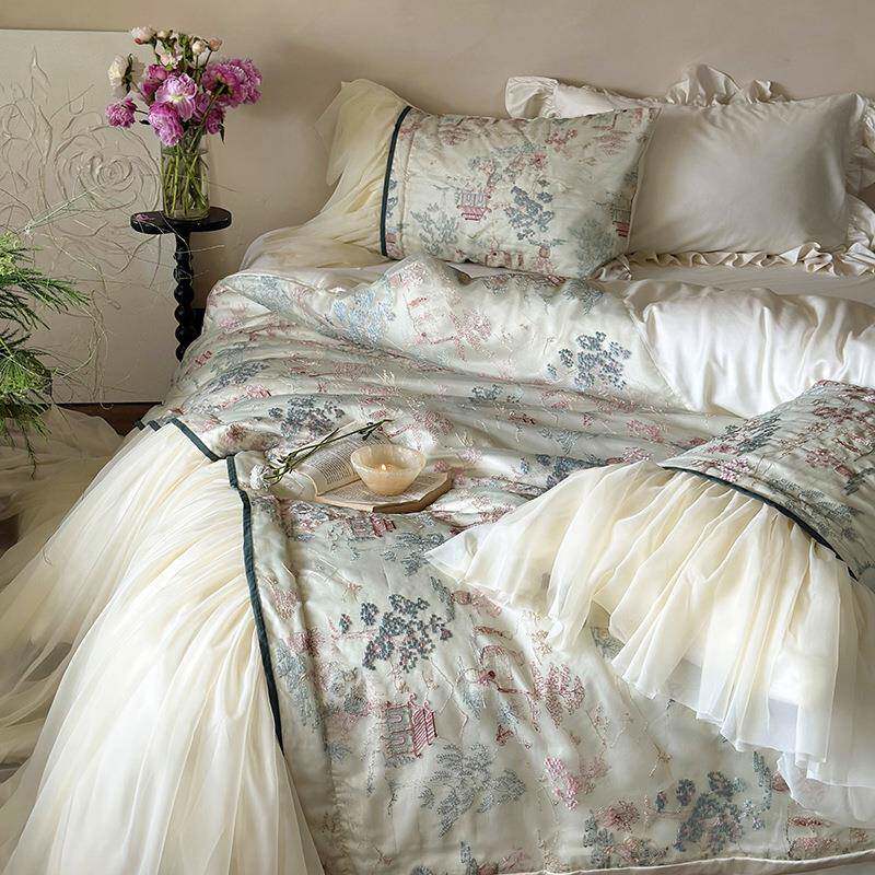 亭台楼阁法式100支天丝棉四件套少女心大花边被套柔软纯棉床上用