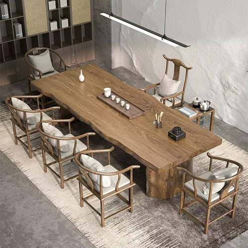 新中式实木茶桌茶室办公接待会客大板茶桌全套家用客厅泡茶桌实木