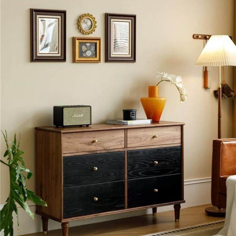 北欧复古五斗柜边柜收纳实木北美美式胡桃木六斗卧室玄关储物柜