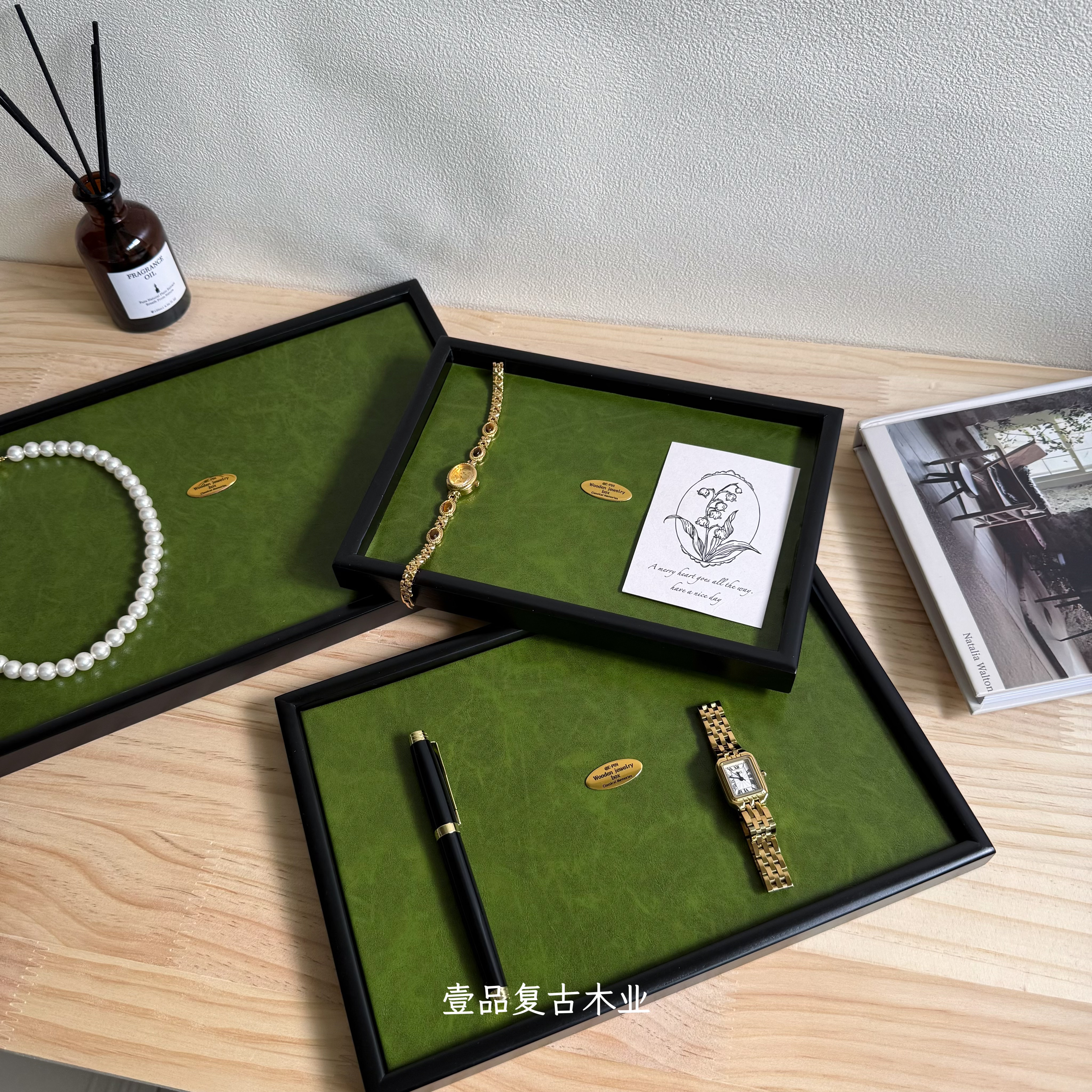 黑色木质首饰收纳盘实木项链手链展示架拍照道具专用展示盘托盘盒