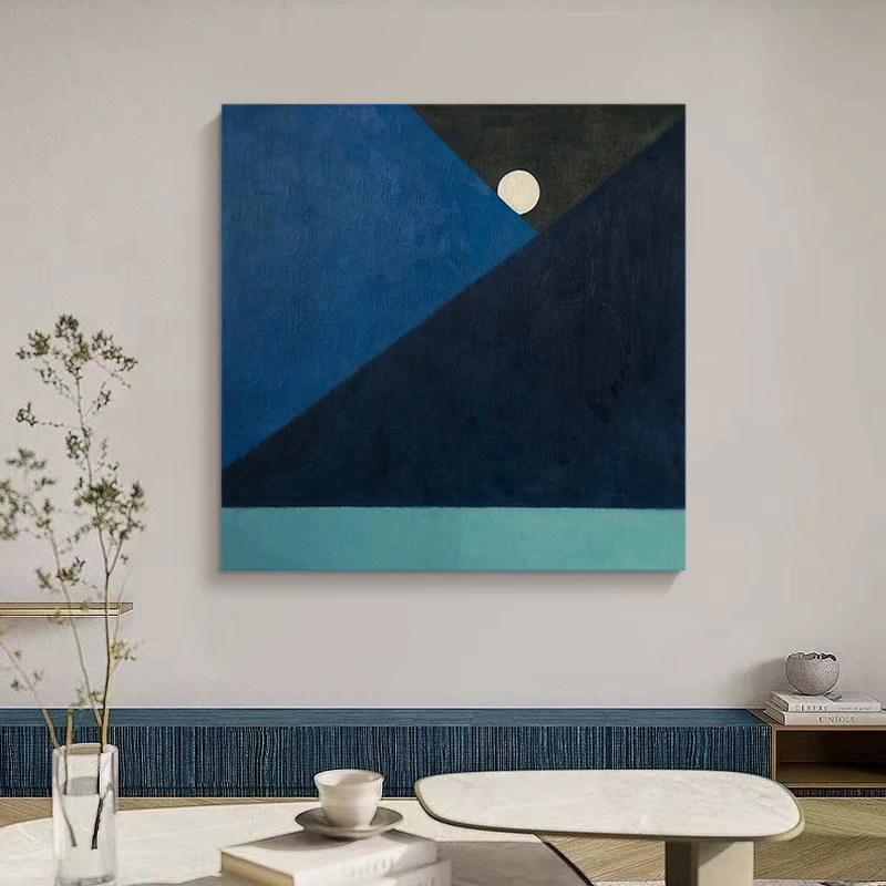 HW.ART手绘油画《月夜》客厅抽象装饰画玄关侘寂风挂画简约手工画