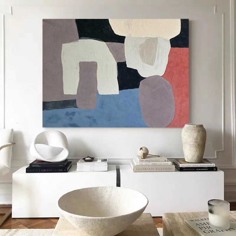 art手绘油画《斑斓色彩》极简风玄关装饰画卧室手工抽象简约画