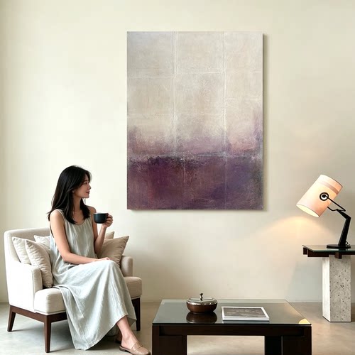 HW.ART手绘油画《静境安然》侘寂风玄关挂画客厅背景墙高档肌理画
