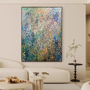 HW.ART纯手绘油画《霓彩流瀑》餐厅抽象挂画侘寂风客厅高档装饰画