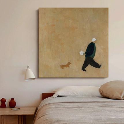HW.ART手绘油画《如影随形》卧室高级感装饰画餐厅简约侘寂风挂画