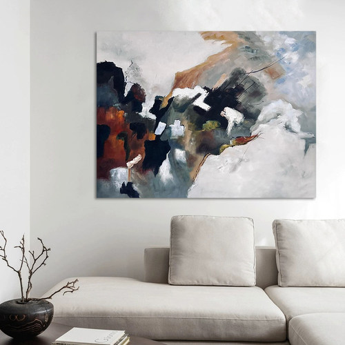 HW.paint手绘油画《秘境》侘寂风装饰画玄关挂画客厅抽象画纯手工