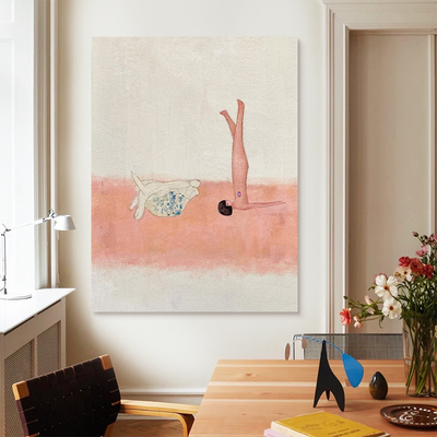 HW.ART手绘油画《眠石长影》侘寂风客厅装饰画抽象艺术卡通挂画