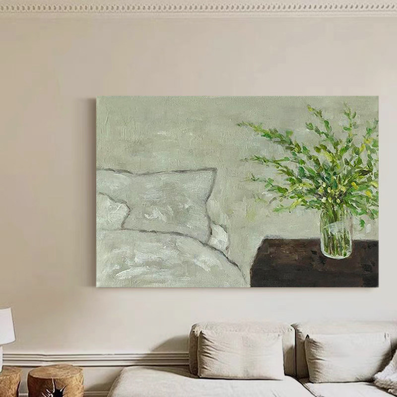 art手绘油画《遐想意境》侘寂风餐厅抽象挂画卧室简约肌理壁画