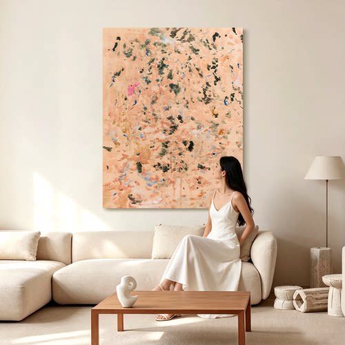 HW.ART手绘油画《暖野拾光》侘寂风餐厅简约挂画卧室高级感装饰画