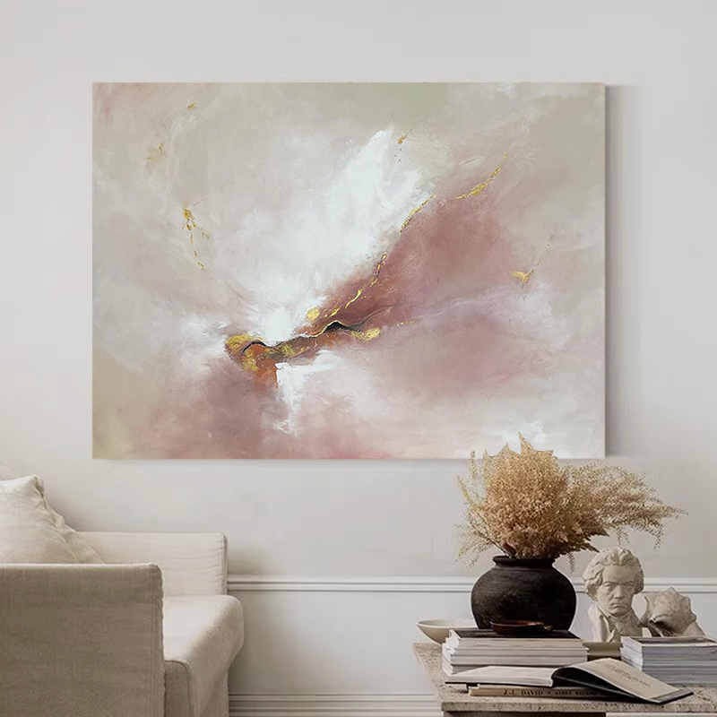 HW.ART纯手绘油画《早漫吟予》客厅侘寂风装饰画餐厅简约抽象壁画